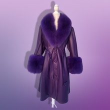 Load image into Gallery viewer, Purple Lamb Leather and Fox Fur Trench Fit and Flare Coat