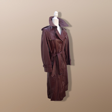 Load image into Gallery viewer, 70’s Leather Spy Trench Coat Oxblood Maroon Deep Bergundy Color