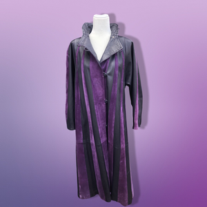 80’s 90’s Purple Lamb Suede and Leather Made In Italy Coat Striped A-Line Flexible Size Loose Fit