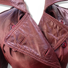 Load image into Gallery viewer, Vintage 70’s Leather Coat Trench Spy in Bergundy Oxblood Highly Detailed