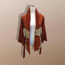Load image into Gallery viewer, 70’s Vintage Suede Orange Knitted Belted Sweater Jacket Light
