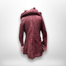 Load image into Gallery viewer, Italian made Purple Bergundy Lamb Leather and Shearling Hooded Studded Coat Jacket