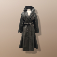 Load image into Gallery viewer, Italian Leather Coat Full Length Scalloped Collar Fit Flare Princess Belted
