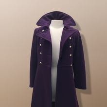 Load image into Gallery viewer, Vintage Deep Purple Military Style Wool Coat Fitted and Tailored