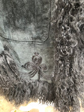 Load image into Gallery viewer, Vintage Black Suede and Curly Mongolian Bohemian Boho Hippy Coat Coachella Burning Man Goth
