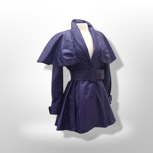 RARE Vintage Women's Coat- 70s 80s Purple Violet Leather Trench Dress Coat Jacket Studio 54 Fit Flare Spy Length 3/4 Princess Price: