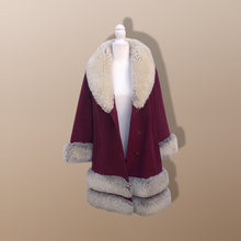 Load image into Gallery viewer, Women's Vintage Coat~ 70s Maroon Red Velveteen Velvet Shearling Tiered Princess Beaded  Belted Coat Fit Flare Penny Lane Almost Famous
