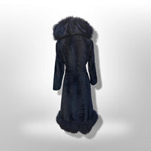 Load image into Gallery viewer, 70’s Vintage Black Princess Shearling and Faux Astrakhan Lamb Fabric hooded Fit and Flare Boho