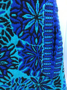 60’s 70’s Tapestry Turquoise Blue Cape Poncho Bag Purse Set Carpet Needlepoint