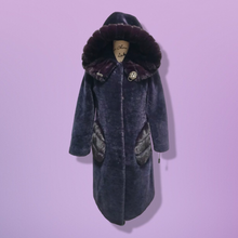 Load image into Gallery viewer, New Shearling and Mink Plum Purple Jeweled Hooded Luxury Coat