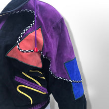 Load image into Gallery viewer, 80’s 90’s Suede Colorful “In Living Color” Saved by the Bell era Bomber Jacket Coat