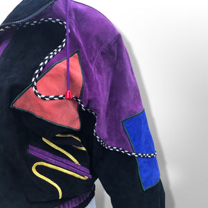 80’s 90’s Suede Colorful “In Living Color” Saved by the Bell era Bomber Jacket Coat