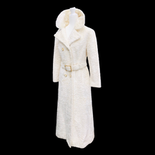 Load image into Gallery viewer, Vintage Robert Meshekoff Faux Persian Lamb Astrakhan White Belted Full Length Double Breasted Coat