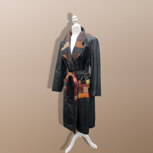 Load image into Gallery viewer, 70’s Black Patchwork Leather Trench Coat Spy