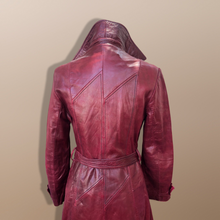 Load image into Gallery viewer, 70’s Vintage Leather Trenchcoat Spy Lamb Leather Bergundy Oxblood Color Super Soft
