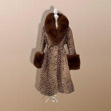 Load image into Gallery viewer, Leopard Print Leather and Fox Fur Trench Fit and Flare Coat