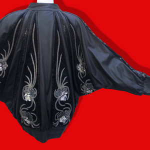 Vintage Glam 80’s Couture Neiman Marcus Leather Dolman Batwing Cocoon Black Leather Suede Hand Beaded Sequined Jacket Studio 54 80’s Iman Style One Size Fits Most