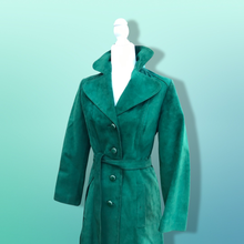 Load image into Gallery viewer, Emerald Green Suede 70’s Coat Rounded Collar Studio 54 Trench Spy Coat