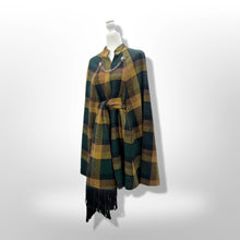 Load image into Gallery viewer, 60’s 70’s Vintage Green Yellow Wool Cape Poncho and Scarf Set Double Lion Chain One Size Fits All