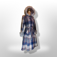 Load image into Gallery viewer, Plaid Pinup Princess Fit and Flare Wool Hooded Faux Shearling Coat Boho Almost Famous Penny Lane M/L