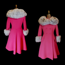 Load image into Gallery viewer, RARE COLLECTIBLE 60S Mod Pink Lilli Ann Vintage Coat- Princess Norwegian Fox Fur Pinup Coat Fit and Flare Neon Florescent Bright Pink