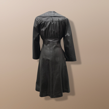 Load image into Gallery viewer, Vintage Brown Leather Trench Spy Coat Lord and Taylor Fit and Flare