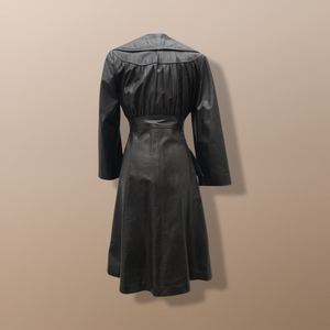 Vintage Brown Leather Trench Spy Coat Lord and Taylor Fit and Flare