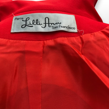 Load image into Gallery viewer, Women's Vintage Lilli Ann Coat- Lipstick Red Orange Bright 60's Mod Wool Thick Tiered Black Fox Fur Trim Fit Flare Princess Small Pinup