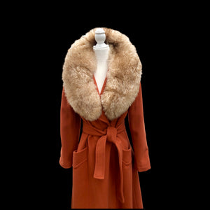 70’s Vintage Wrap Coat in Fall Autumnal Orange Fit and Flare Princess Wool and Shearling