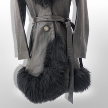 Load image into Gallery viewer, Vintage 60’s 70’s LIlli Ann Made in UK Black Leather Shearling Princess Boho Fit and Flare Coat Pinup