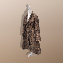 Load image into Gallery viewer, Leopard Print Leather and Fox Fur Trench Fit and Flare Coat
