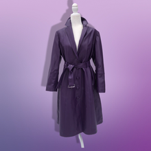 Load image into Gallery viewer, Purple Lamb Leather and Fox Fur Trench Fit and Flare Coat