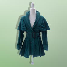 Load image into Gallery viewer, 80’s 90’s Green Suede Cape Coat Jacket Belted and Skirted