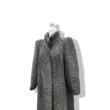 Load image into Gallery viewer, 90’s does 40’s Lamb Curly Gray Coat Puff Sleeve with Suede Inserts Minimal Stealth Made in Sweden “Viking Lamb”