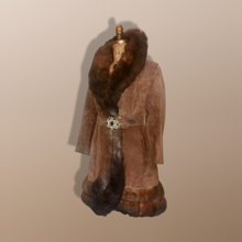 Load image into Gallery viewer, 70s Suede Fur Fit an Flare Coat Distressed Leather Almost Famous Penny Lane Hippy Russian Princess Small S