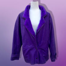 Load image into Gallery viewer, Vintage 80’s 90’s Glam Purple Violet Glam Lamb Leather Jacket with Full Fur Trim in Croc Print so Prince Purple Rain