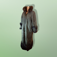 Load image into Gallery viewer, Vintage Coat-Green Suede Sheepskin Shearling Afghan Fox Fur Full Length Full Sweep Cozy Coat Fairy Princess Penny Lane Almost Famous