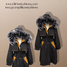 Load image into Gallery viewer, New Versatile Black Parka with Fox Fur Hood Removable Fur and Zip in-out Fur Lining Snow Waterproof
