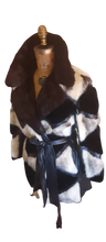 Load image into Gallery viewer, Vintage Women&#39;s Coat- Mod Dramatic 60s Cross Mink White Black Leather Mosaic Geometric Princess Jacket Coat