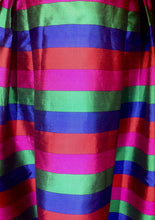 Load image into Gallery viewer, Rainbow Thai Silk Skirt Scarf Set Top Striped Pleats DEADSTOCK New Smithsonian Set Vibrant Colors-Magenta Royal Blue Red Green
