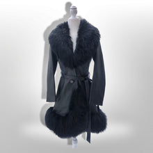 Load image into Gallery viewer, Vintage 60’s 70’s LIlli Ann Made in UK Black Leather Shearling Princess Boho Fit and Flare Coat Pinup