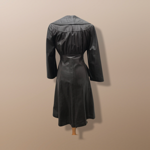 Vintage Brown Leather Trench Spy Coat Lord and Taylor Fit and Flare