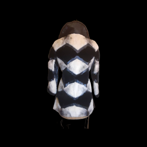 Vintage Women's Coat- Mod Dramatic 60s Cross Mink White Black Leather Mosaic Geometric Princess Jacket Coat