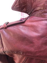Load image into Gallery viewer, Vintage 70’s Leather Coat Trench Spy in Bergundy Oxblood Highly Detailed