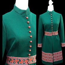 Load image into Gallery viewer, 60’s Green Embroidered Button Down Coat Dress