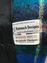 Load image into Gallery viewer, Made in Scotland Scottish Pure Mohair and Wool Plaid Coat Hat Scarf Three Piece Set Blue Yellow Wrap Style