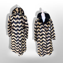 Load image into Gallery viewer, Rare Seal Skin Chevron Coat with Mink Collar Black and White Piano Virtuoso Master Furrier Design