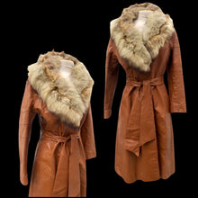 Load image into Gallery viewer, 70’s Vintage Leather Caramel Coat with Fur Collar and Belt