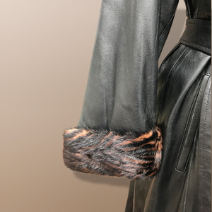 Italian leather Wrap Tuxedo Mink Coat Herringbone Design