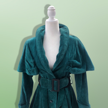 Load image into Gallery viewer, 80’s 90’s Green Suede Cape Coat Jacket Belted and Skirted